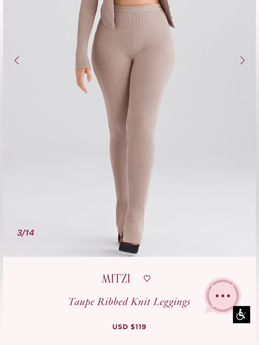 NWT House of CB Mitzi Taupe Ribbed Knit Flared Leggings | Slit Hem | Size S